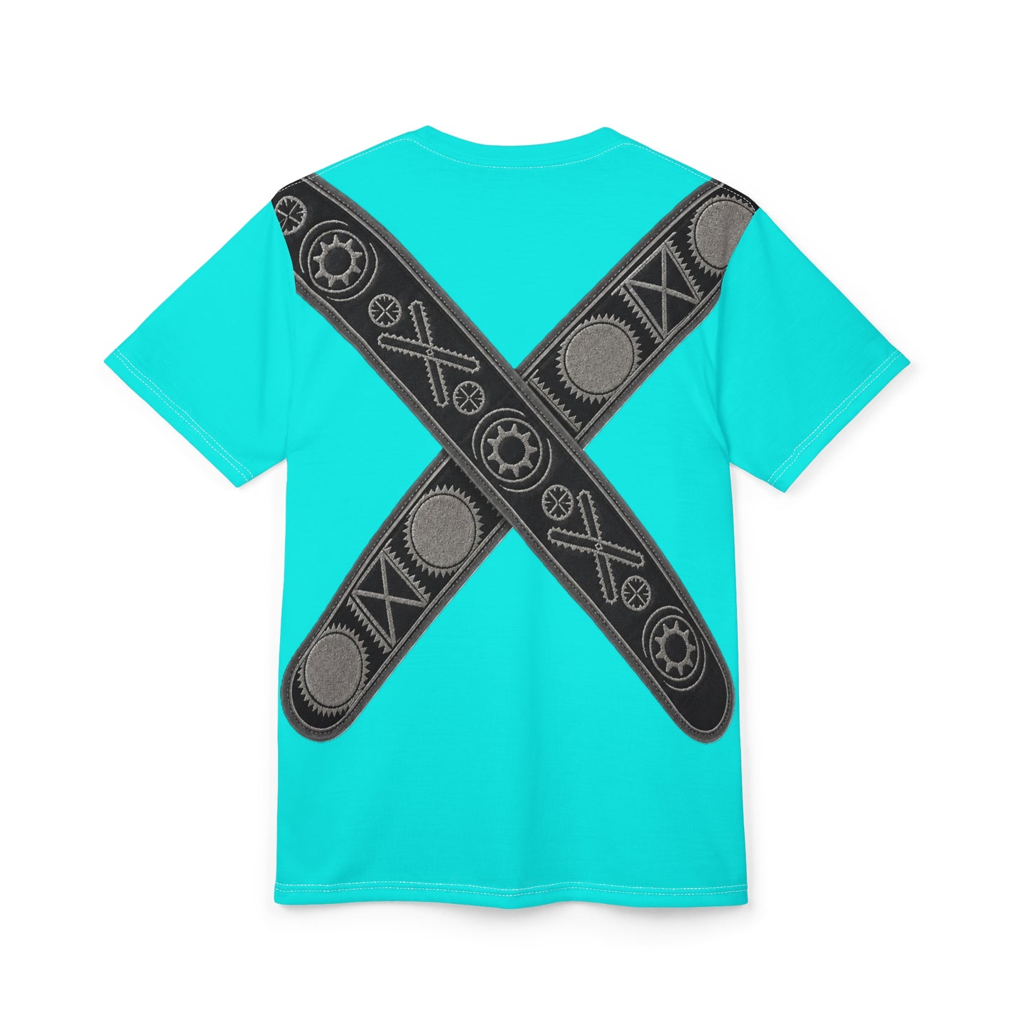 Bandolier Turquoise X Gear Tee — Industrial Steampunk Crossed Belt All-Over Print T‑Shirt