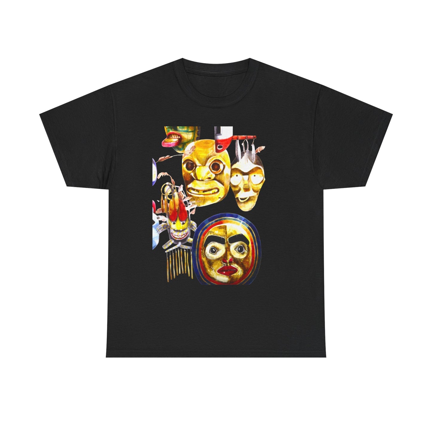 Mask Print Tee — Tribal Mask Artwork T‑Shirt with Arrow Backprint