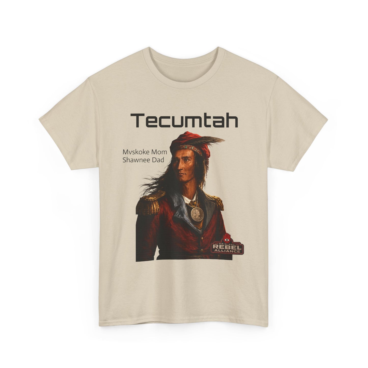 Tecumtah Native American Portrait T‑Shirt — Mvskoke Mom/Shawnee Dad Heritage Tee