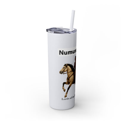 Comanche Numunah Warrior Horse 20oz Skinny Tumbler with Straw — Native American Inspired Travel Cup