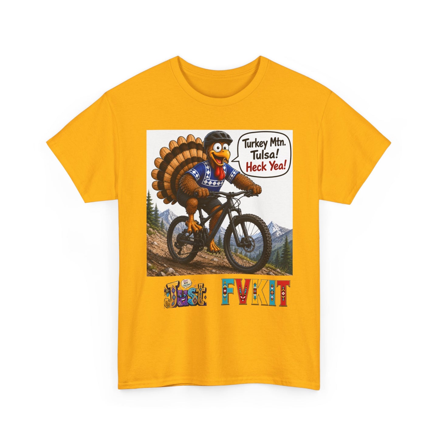 Turkey Mountain Biker Tee — 'Turkey Mtn Tulsa! Heck Yeah!' Graphic T-Shirt