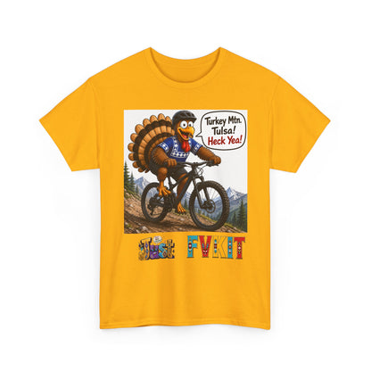 Turkey Mountain Biker Tee — 'Turkey Mtn Tulsa! Heck Yeah!' Graphic T-Shirt