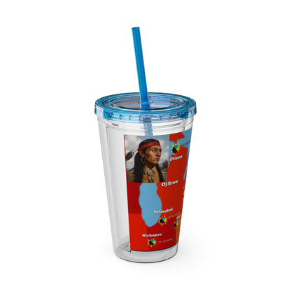 Pontiac Indigenous Nations Map Tumbler — 16oz Sunsplash Straw Cup