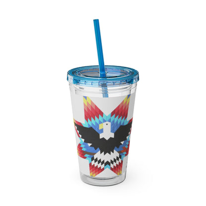 Onci 16oz Sunsplash Tumbler with Straw — Southwestern Eagle Pattern, Insulated Travel Cup