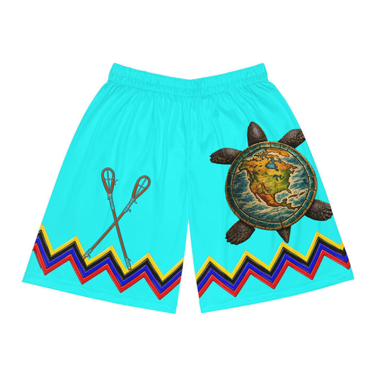 Turquoise Turtle Lacrosse Basketball Shorts – All-Over Print Athletic Shorts
