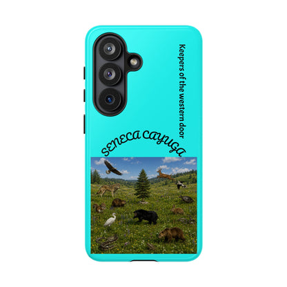 Seneca Cayuga Wildlife iPhone Case — "Keepers of the Western Door" Teal Protective Cover