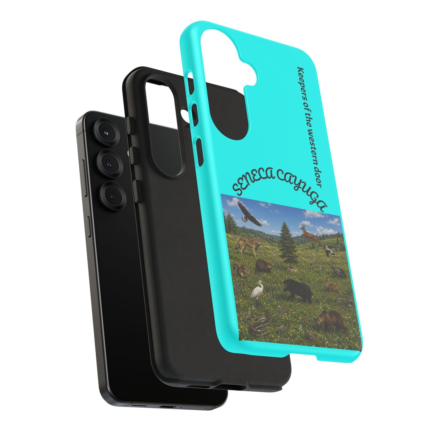 Seneca Cayuga Wildlife iPhone Case — "Keepers of the Western Door" Teal Protective Cover