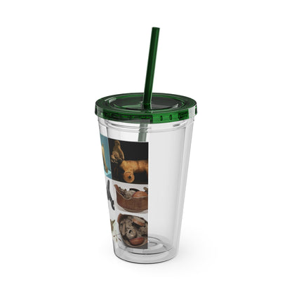 Aztec Sunsplash 16oz Insulated Straw Tumbler — Historical Artifact Illustration Design