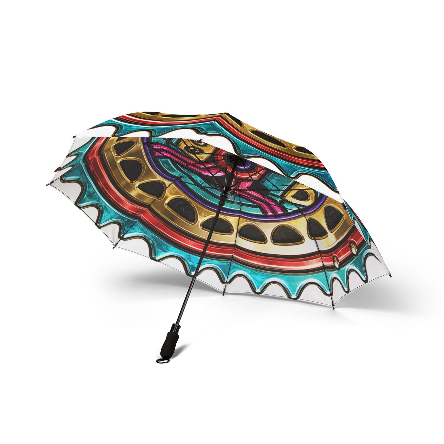 Spider Foldable Umbrella — Colorful Mandala Sunburst Pattern, Semi-Automatic Compact Rain Umbrella