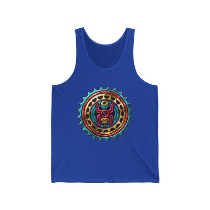 Tribal Gear Tank Top — Colorful Aztec Medallion & Crossed Arrows Graphic