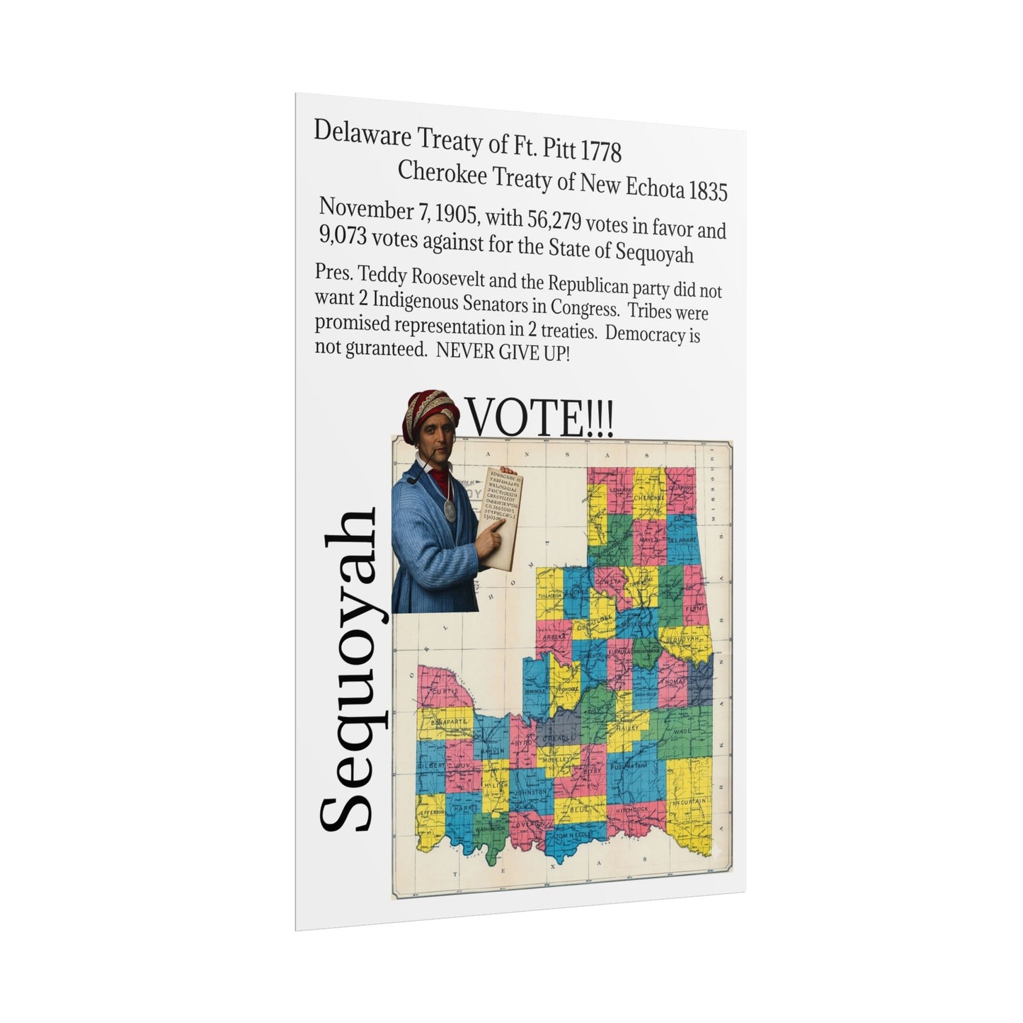 Sequoyah Historical Map Poster — Treaty of Ft. Pitt & New Echota (Rolled Poster)