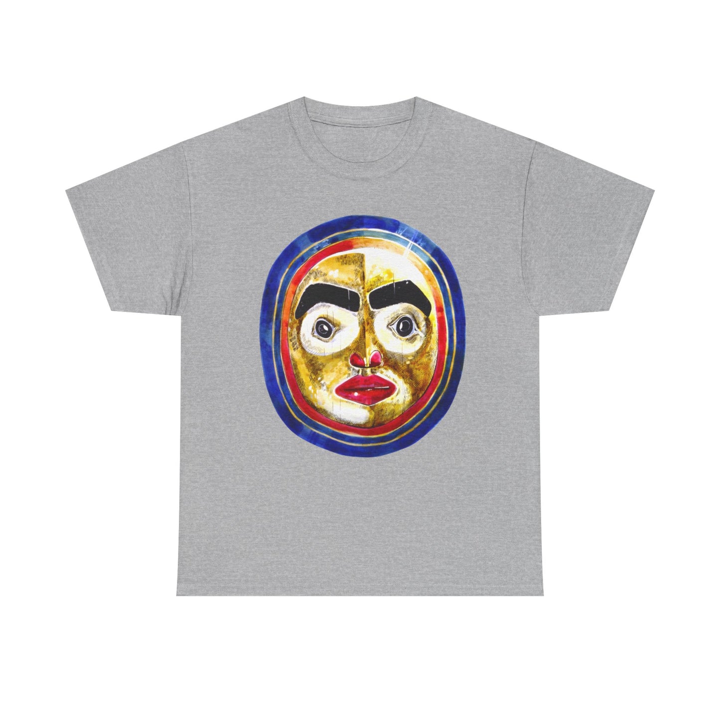 Moon Mask Art Tee — Colorful Surreal Face Graphic T-Shirt