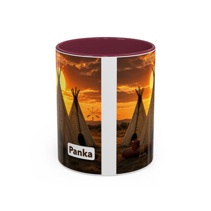 Ponca Teepee Sunset Coffee Mug – Personalized 'Panka' Rustic Camping Ceramic Mug