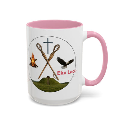 Kialegee Adventure Mug — 'Ekv Lace' Cross, Eagle & Campfire Ceramic Coffee Cup (11oz/15oz)
