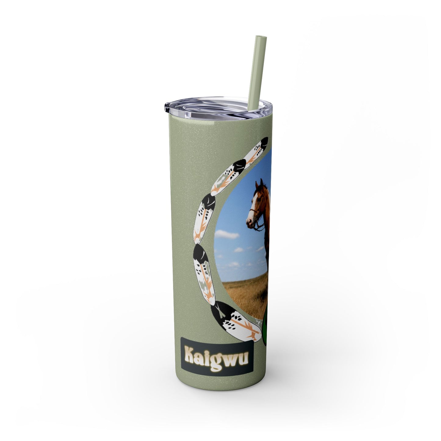 Kiowa Native Warrior on Horse 20oz Skinny Tumbler — Indigenous Heritage Travel Cup with Straw