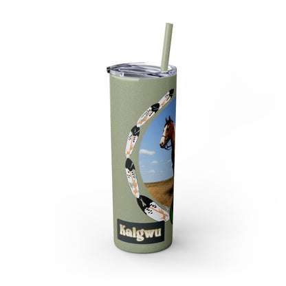 Kiowa Native Warrior on Horse 20oz Skinny Tumbler — Indigenous Heritage Travel Cup with Straw