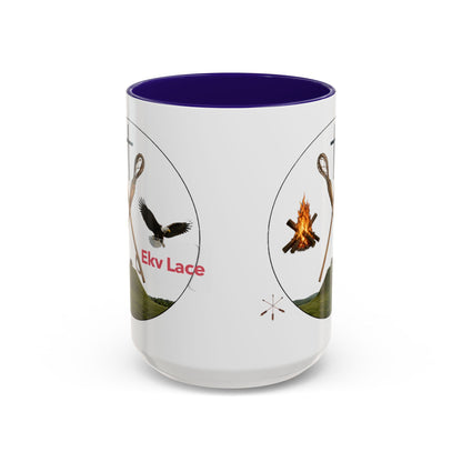 Kialegee Adventure Mug — 'Ekv Lace' Cross, Eagle & Campfire Ceramic Coffee Cup (11oz/15oz)