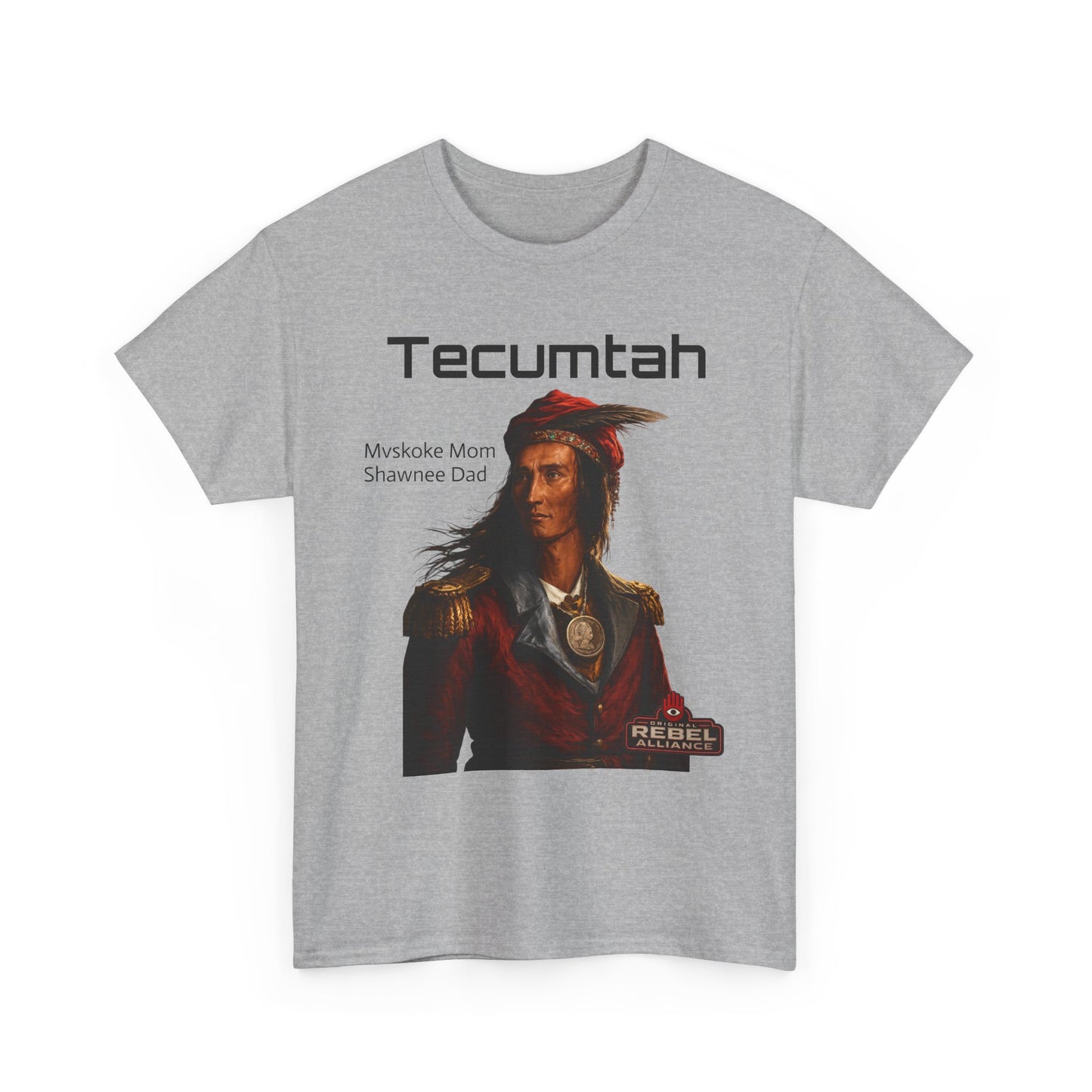 Tecumtah Native American Portrait T‑Shirt — Mvskoke Mom/Shawnee Dad Heritage Tee