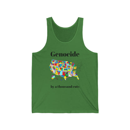 Genocide by a Thousand Cuts USA Map Tank Top — Political Statement Graphic Tank