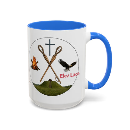 Kialegee Adventure Mug — 'Ekv Lace' Cross, Eagle & Campfire Ceramic Coffee Cup (11oz/15oz)
