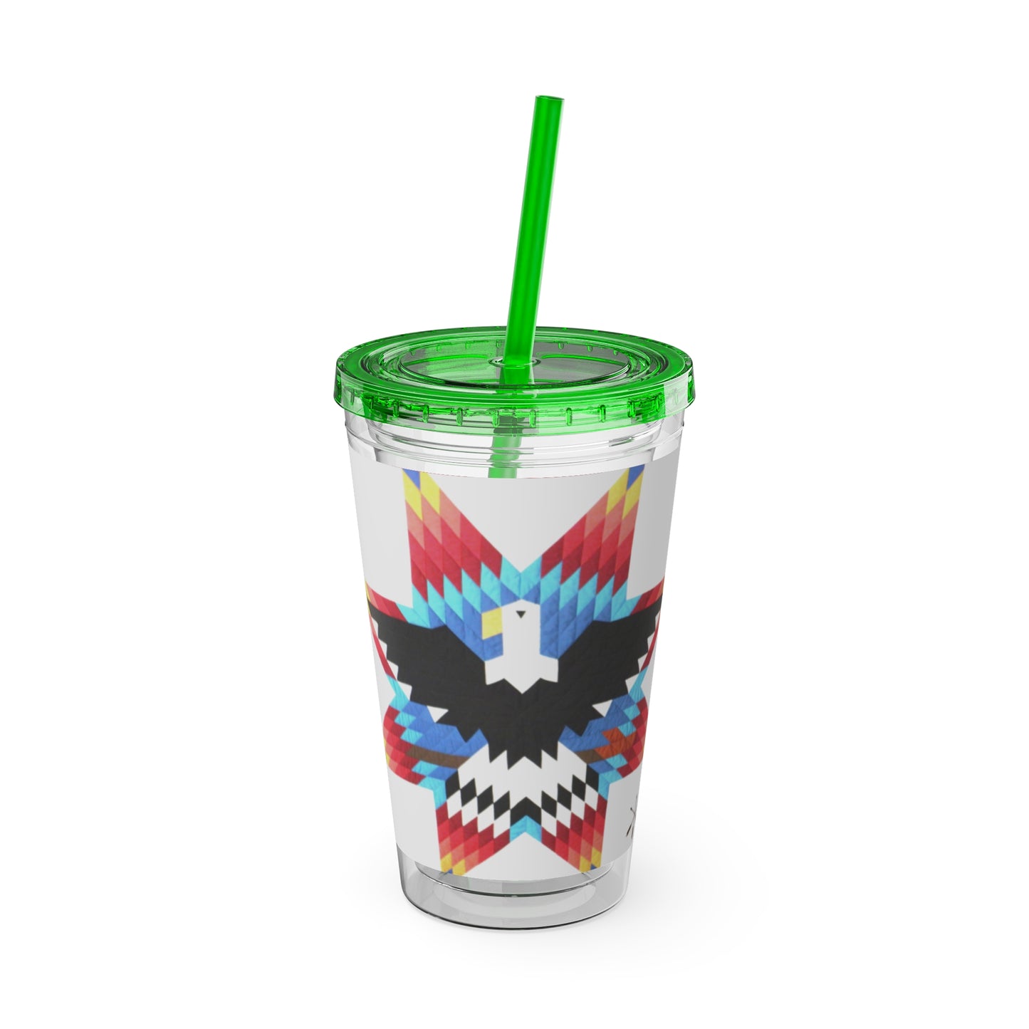Onci 16oz Sunsplash Tumbler with Straw — Southwestern Eagle Pattern, Insulated Travel Cup