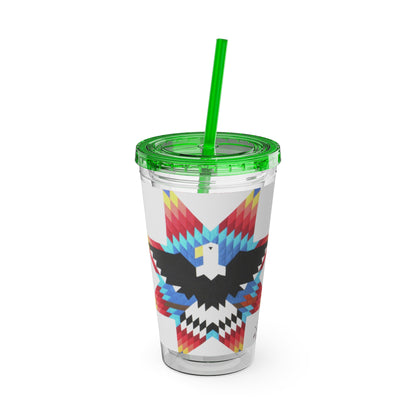 Onci 16oz Sunsplash Tumbler with Straw — Southwestern Eagle Pattern, Insulated Travel Cup