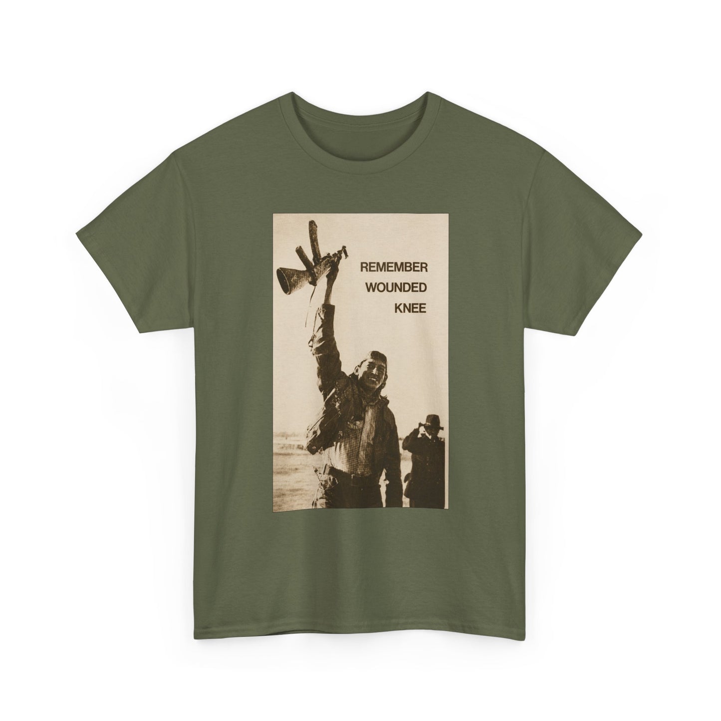 T-Shirt — 'Remember Wounded Knee' Historical Protest Tee with Arrow Emblem