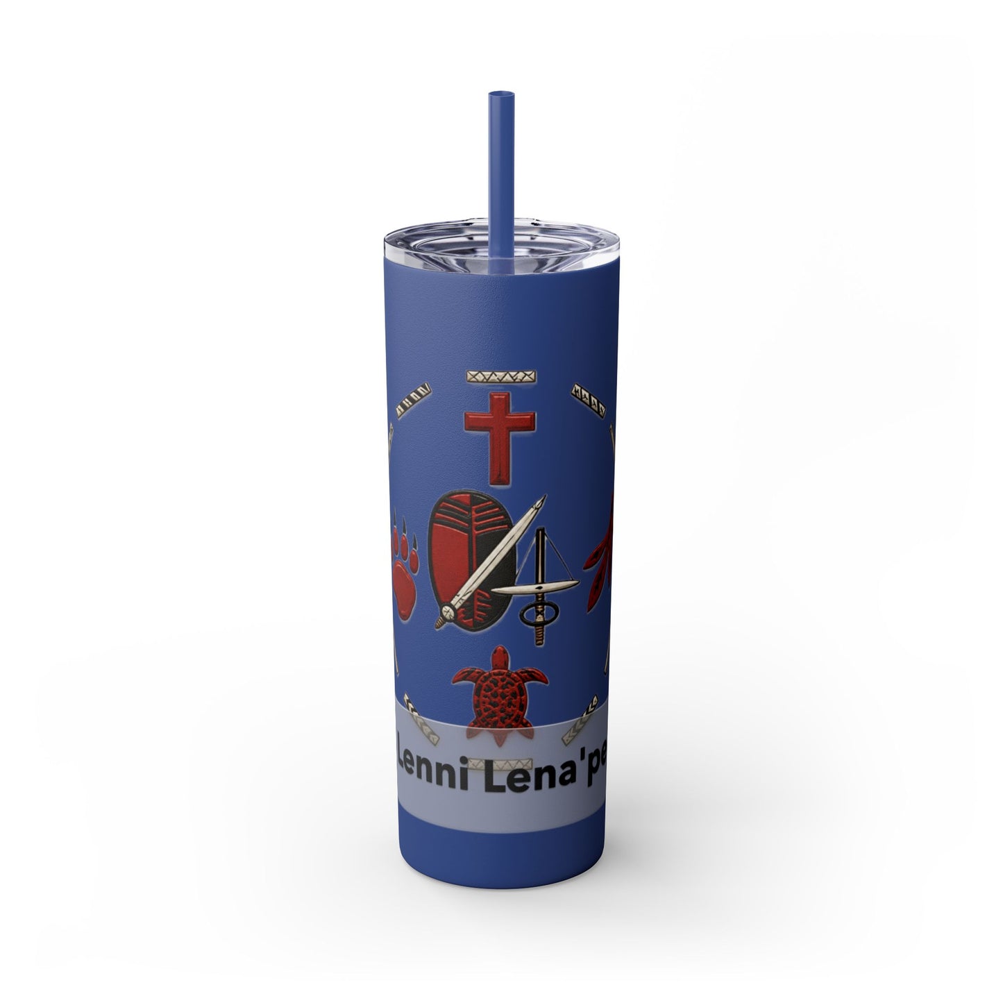 Delaware East Personalized 20oz Skinny Tumbler with Straw — Custom Name Tribal Crest Design
