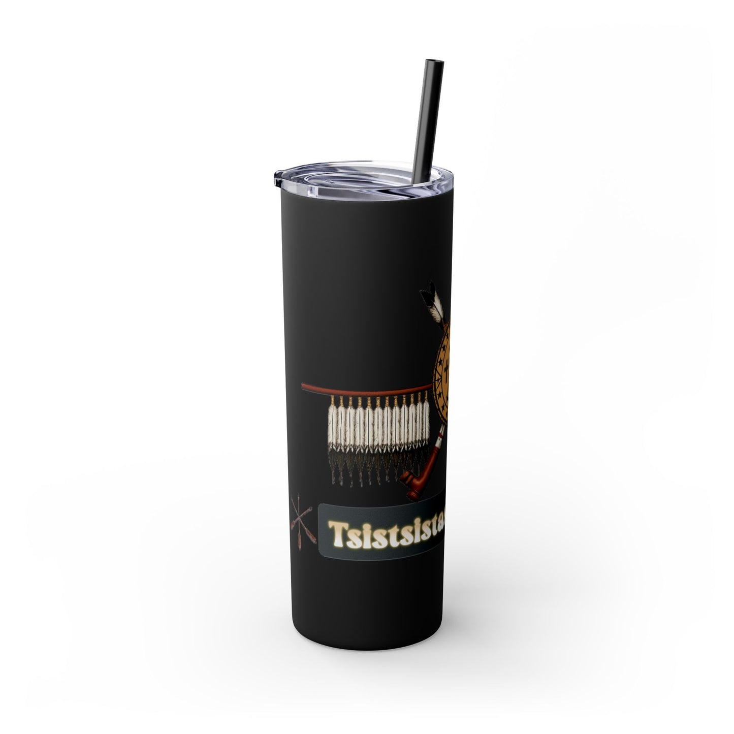 Cheyenne Arapaho 20oz Skinny Tumbler — Native American Shield & Arrows Design (Tsistsistas - Hinono'eitiit)
