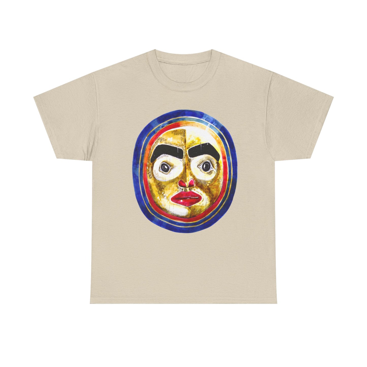 Moon Mask Art Tee — Colorful Surreal Face Graphic T-Shirt