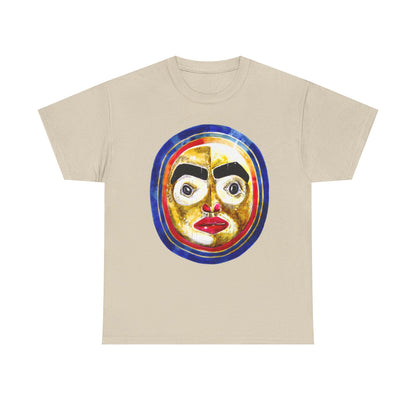 Moon Mask Art Tee — Colorful Surreal Face Graphic T-Shirt