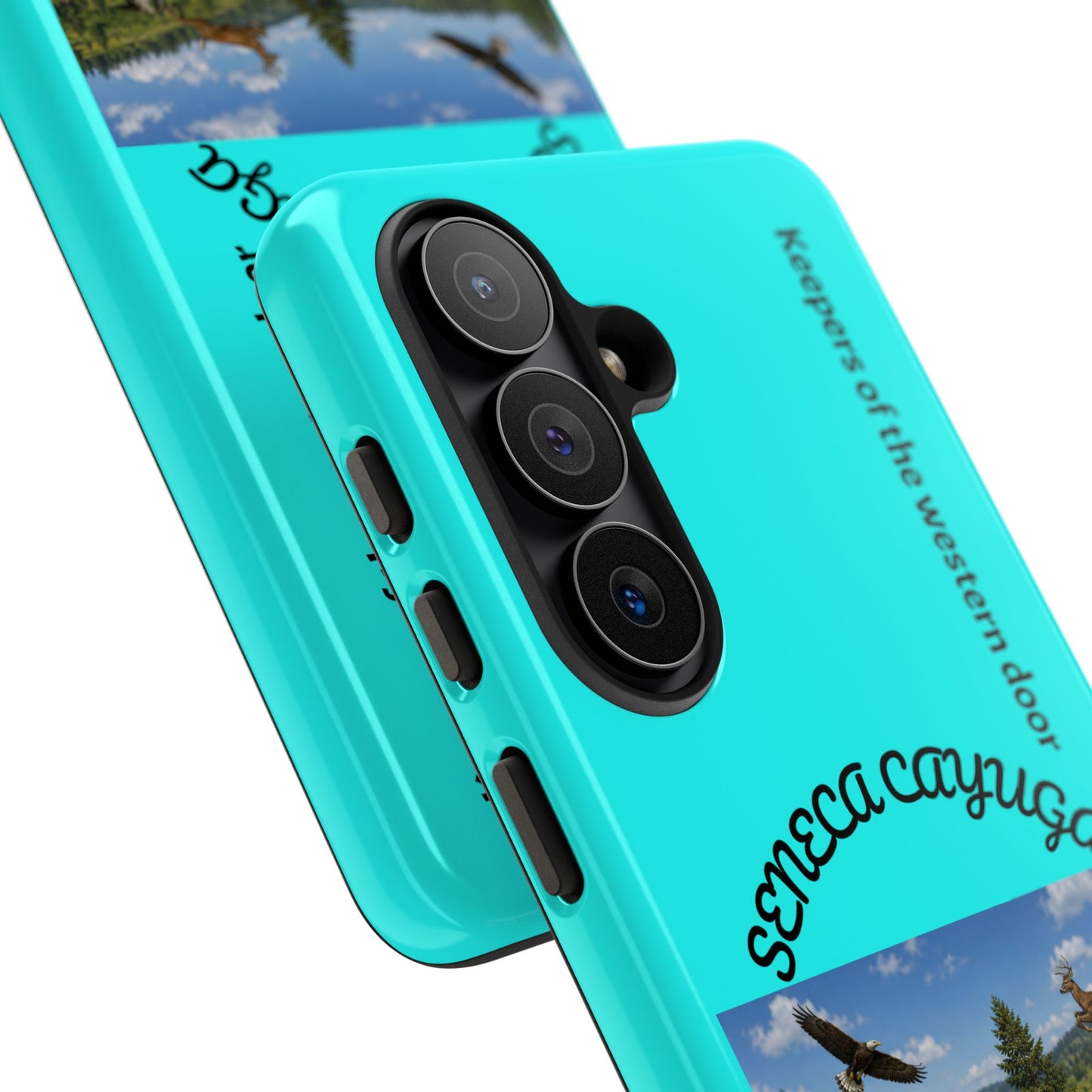 Seneca Cayuga Wildlife iPhone Case — "Keepers of the Western Door" Teal Protective Cover