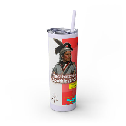 Opothleyahola Skinny Tumbler – Colorful Native American Portrait Design, 20oz Stainless Straw Cup