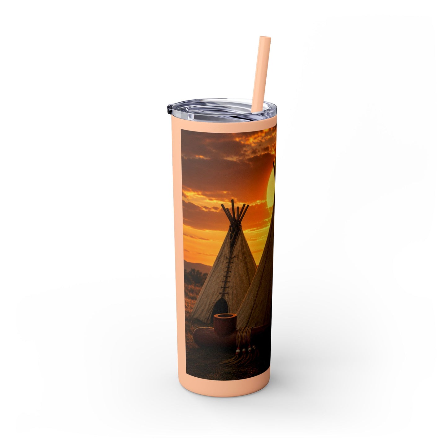 Ponca Sunset Teepee Skinny Tumbler — 20oz Insulated Straw Cup