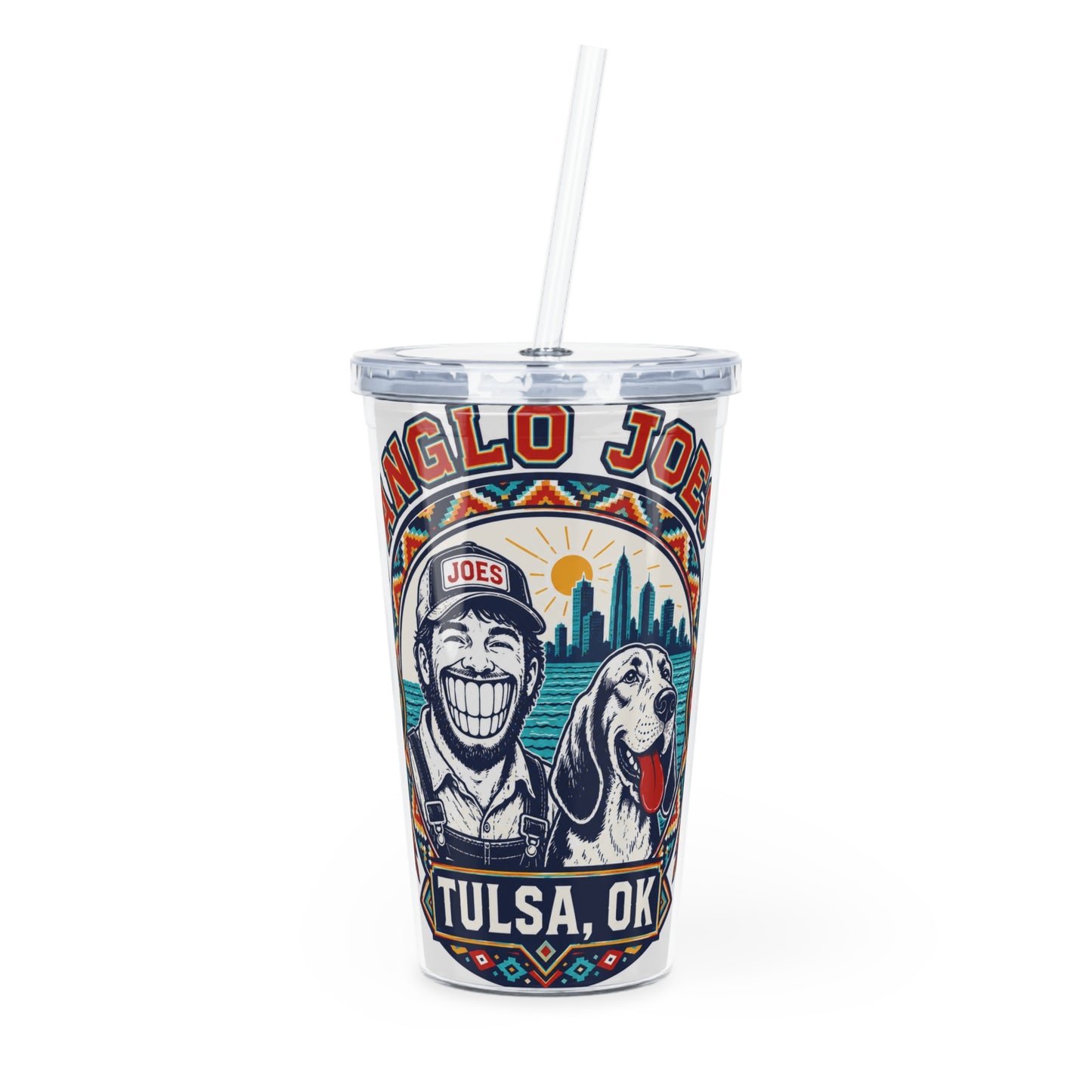 Anglo Joe's Tulsa, OK Tumbler with Straw — Retro City & Dog Design