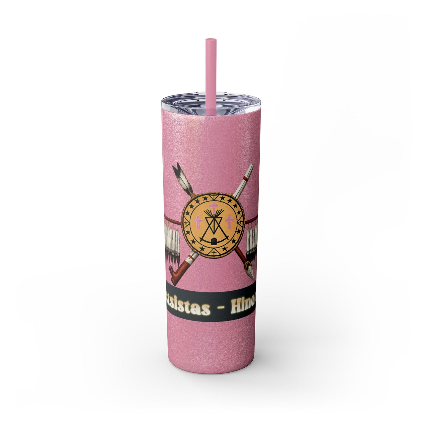 Cheyenne Arapaho 20oz Skinny Tumbler — Native American Shield & Arrows Design (Tsistsistas - Hinono'eitiit)