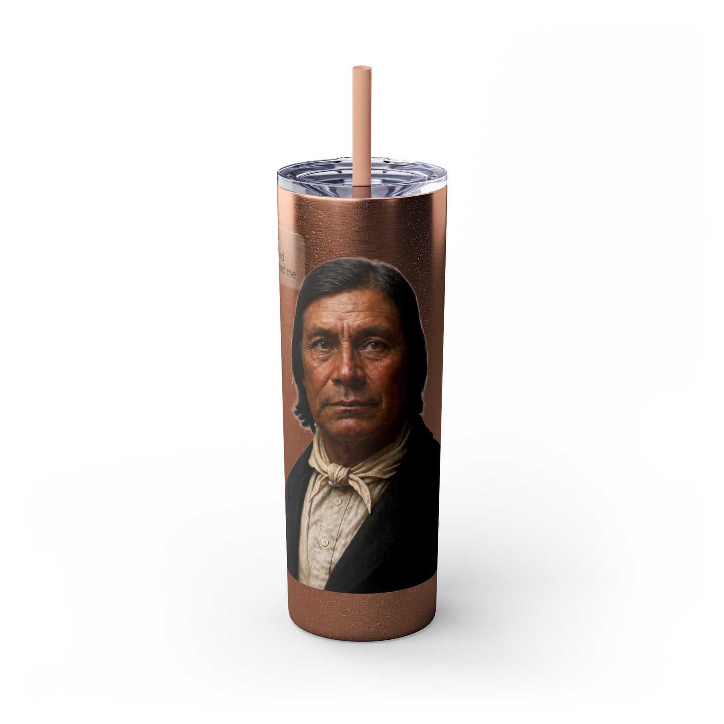 Chitto Harjo 20oz Skinny Tumbler with Classic Native American Portrait — Travel Straw Cup