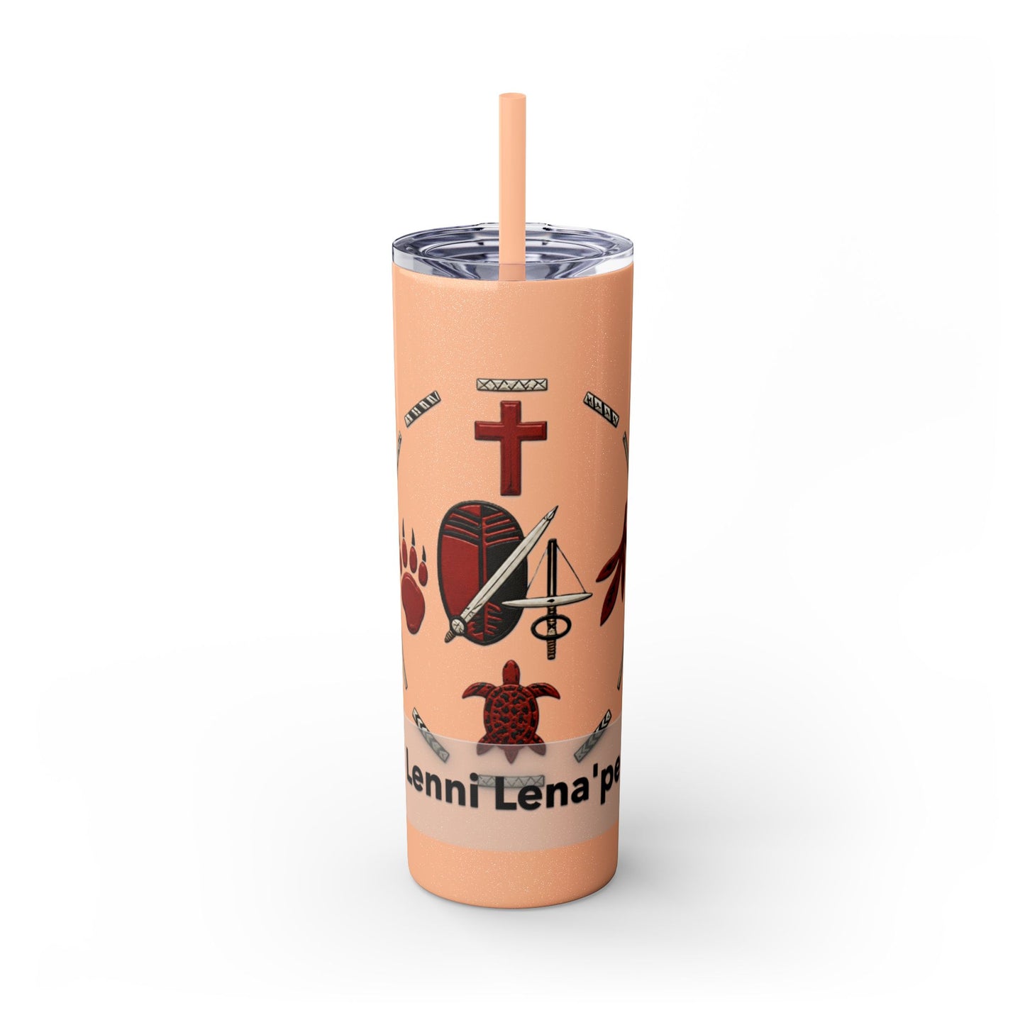 Delaware East Personalized 20oz Skinny Tumbler with Straw — Custom Name Tribal Crest Design