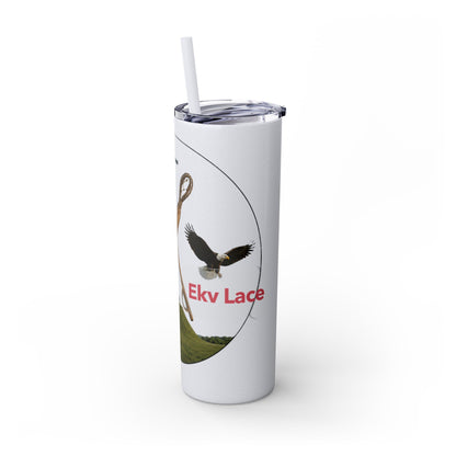 Kialegee 20oz Skinny Tumbler — Faith & Outdoor Lacrosse Design with Cross, Sticks, Campfire