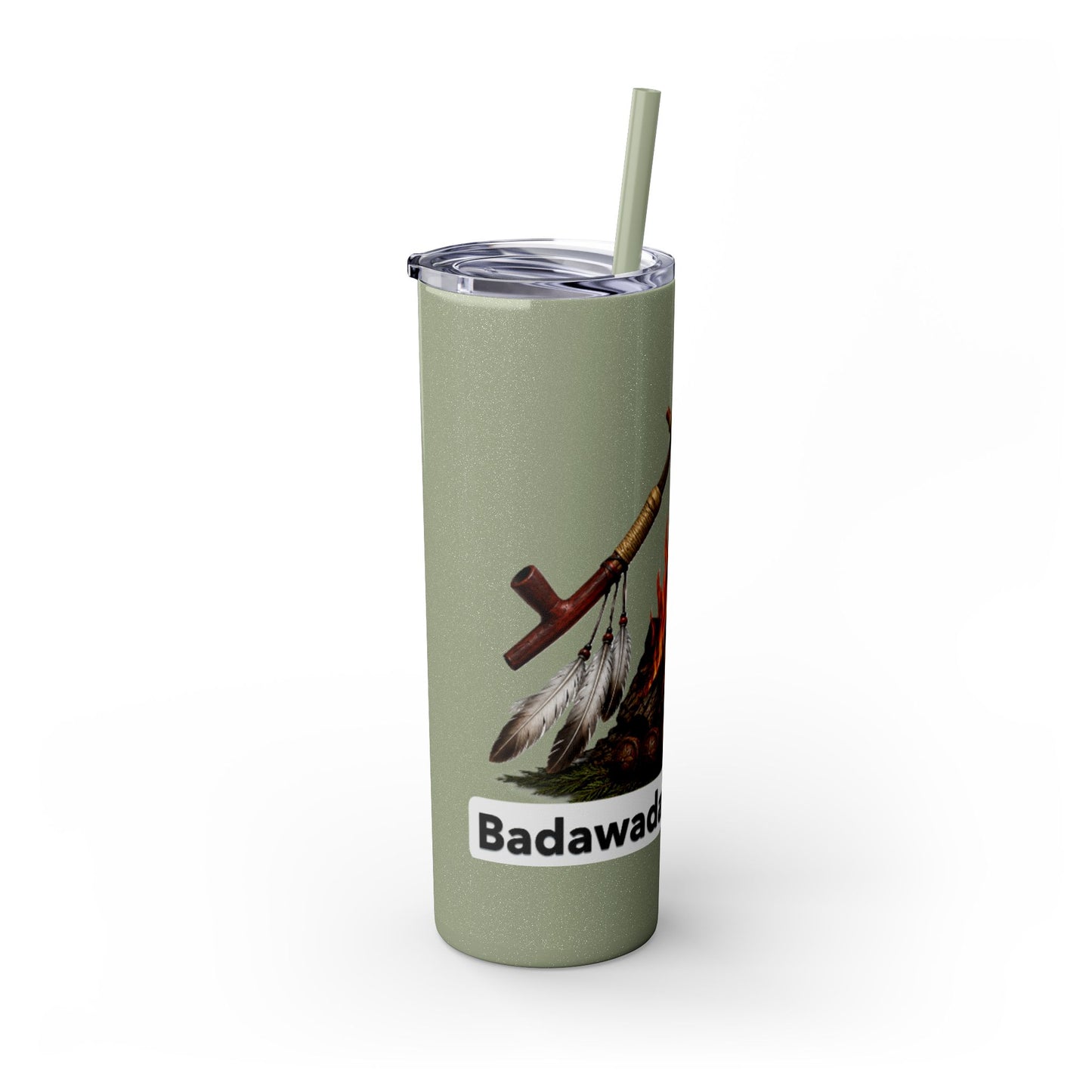 Pottawatomie Campfire Badge Skinny Tumbler 20oz — Badawadame Nation Design