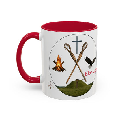 Kialegee Adventure Mug — 'Ekv Lace' Cross, Eagle & Campfire Ceramic Coffee Cup (11oz/15oz)