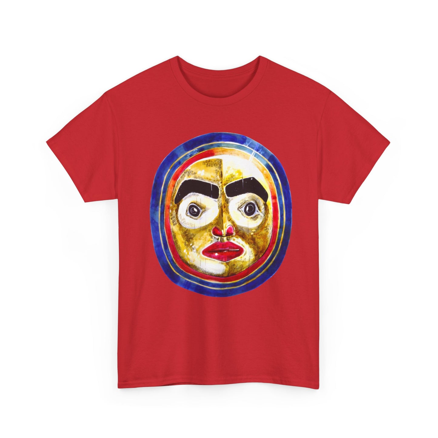 Moon Mask Art Tee — Colorful Surreal Face Graphic T-Shirt