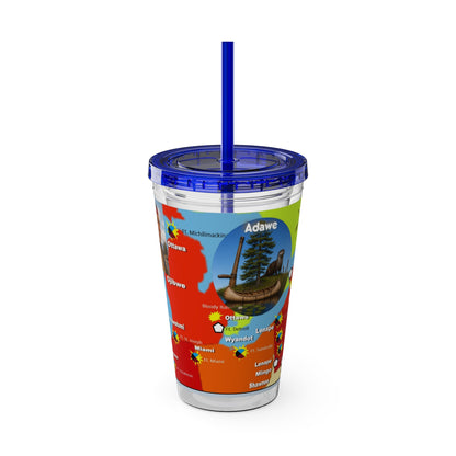 Pontiac Indigenous Nations Map Tumbler — 16oz Sunsplash Straw Cup
