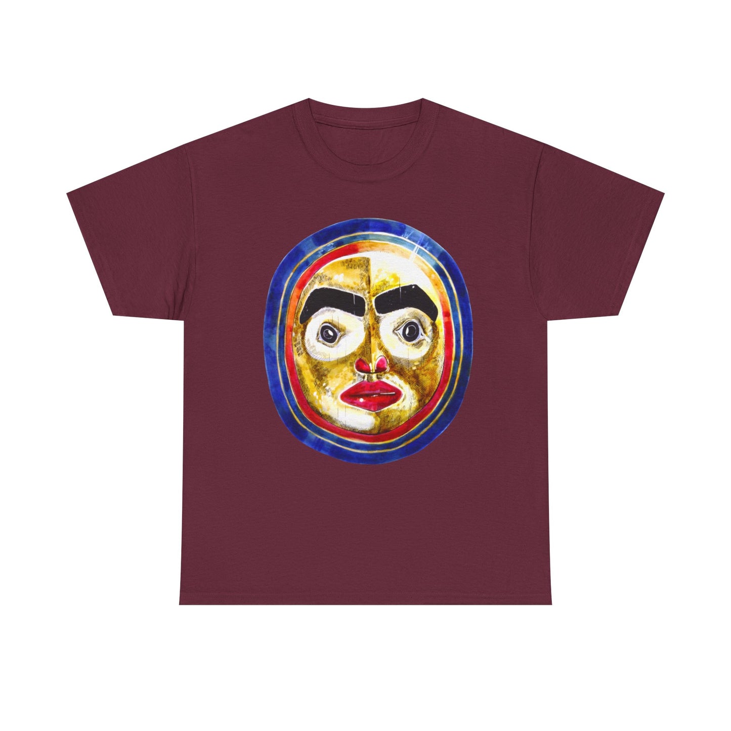 Moon Mask Art Tee — Colorful Surreal Face Graphic T-Shirt