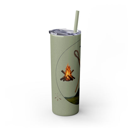 Kialegee 20oz Skinny Tumbler — Faith & Outdoor Lacrosse Design with Cross, Sticks, Campfire