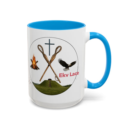 Kialegee Adventure Mug — 'Ekv Lace' Cross, Eagle & Campfire Ceramic Coffee Cup (11oz/15oz)