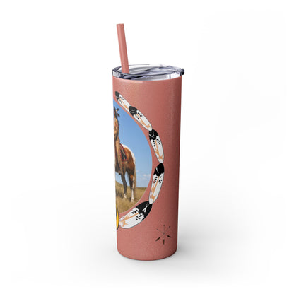 Kiowa Native Warrior on Horse 20oz Skinny Tumbler — Indigenous Heritage Travel Cup with Straw