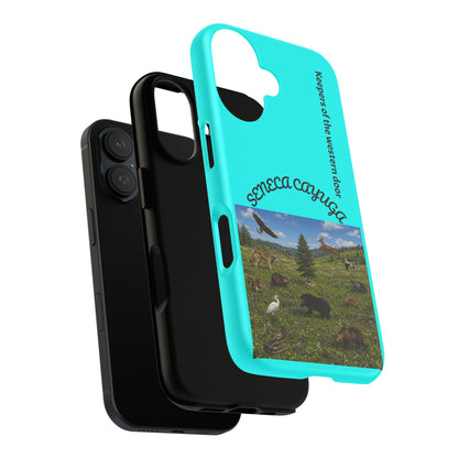 Seneca Cayuga Wildlife iPhone Case — "Keepers of the Western Door" Teal Protective Cover