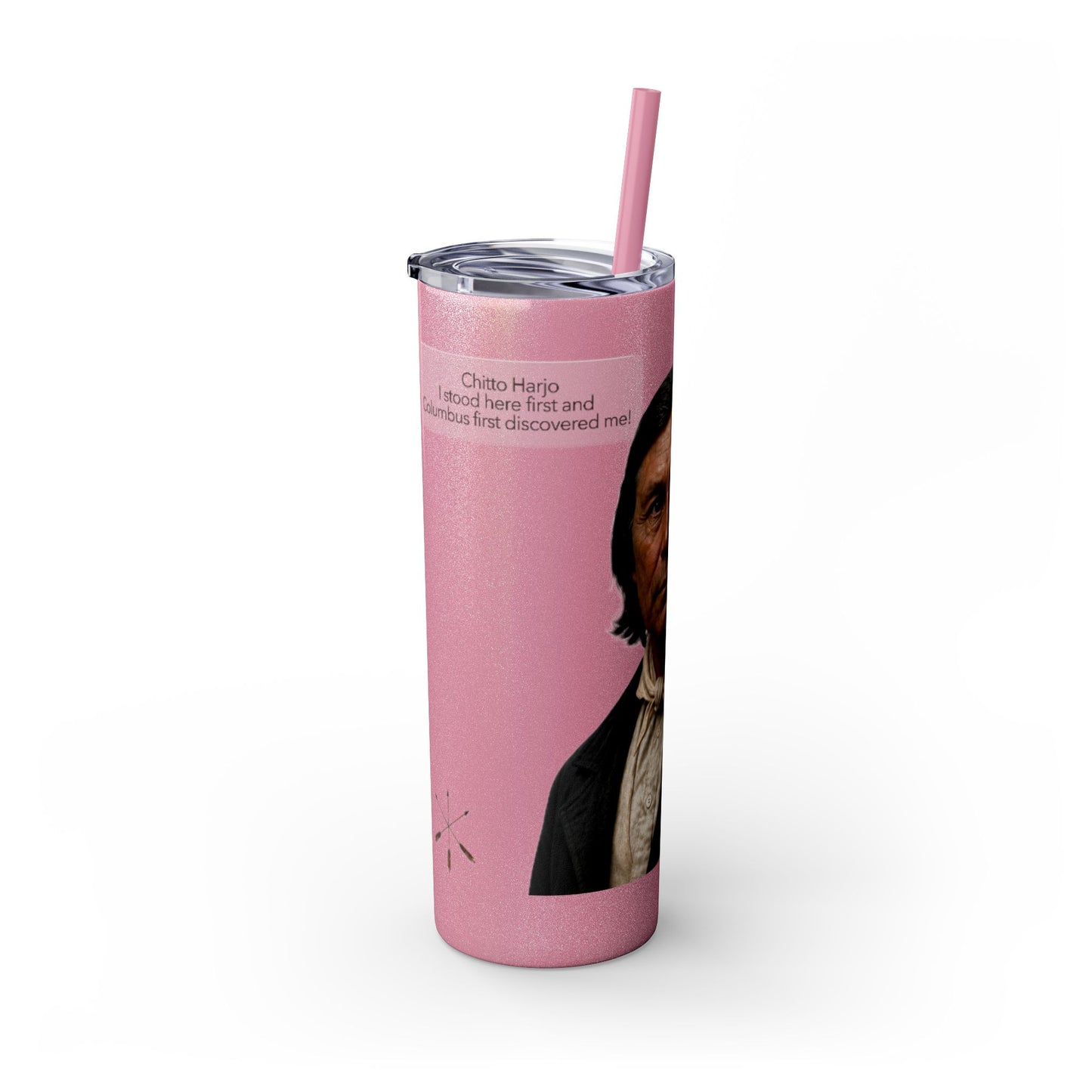 Chitto Harjo 20oz Skinny Tumbler with Classic Native American Portrait — Travel Straw Cup