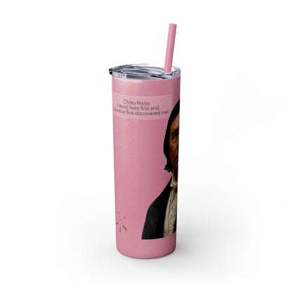 Chitto Harjo 20oz Skinny Tumbler with Classic Native American Portrait — Travel Straw Cup
